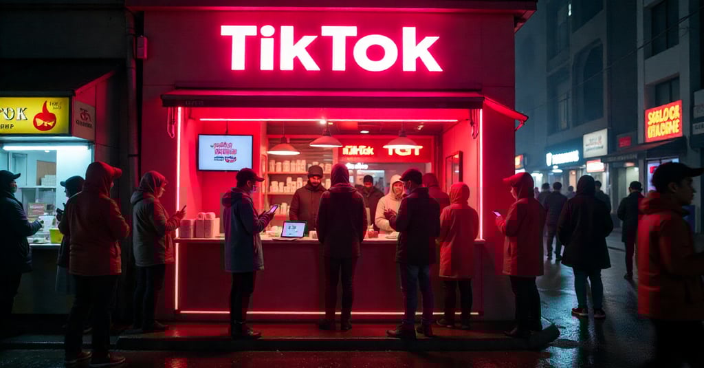 a group of people standing in front of a tik tik tik ti