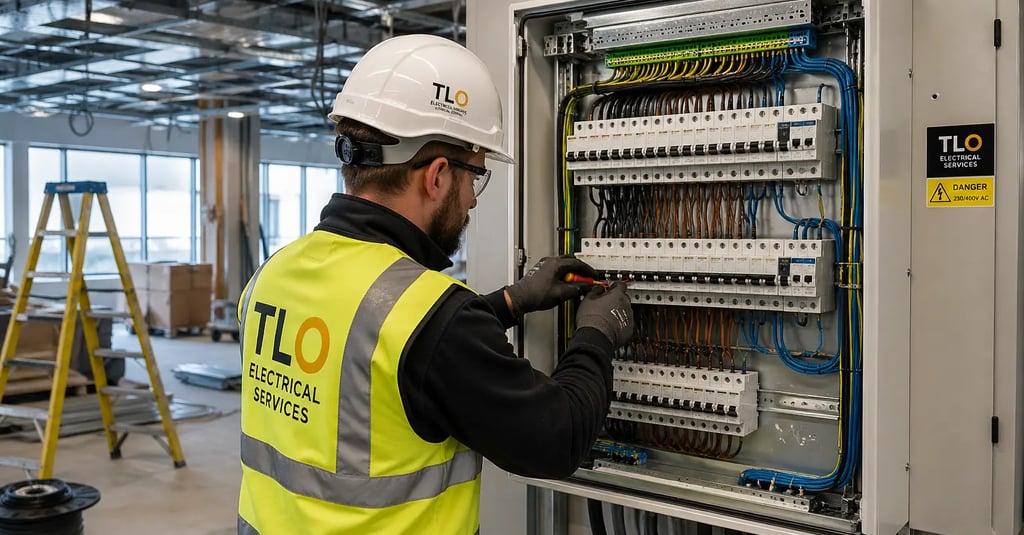 Commercial electrical contractor working on a business installation project