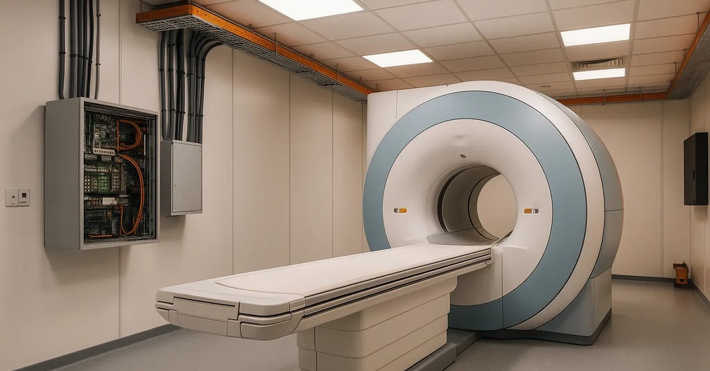 MRI suite electrical installation showing cabling and IT system integration