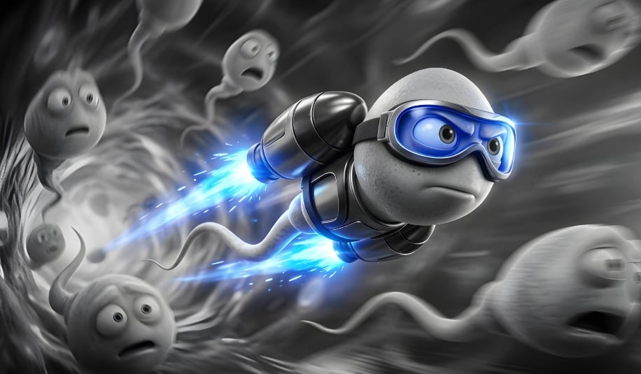 Sperm with jetpack zips past others fertilize egg