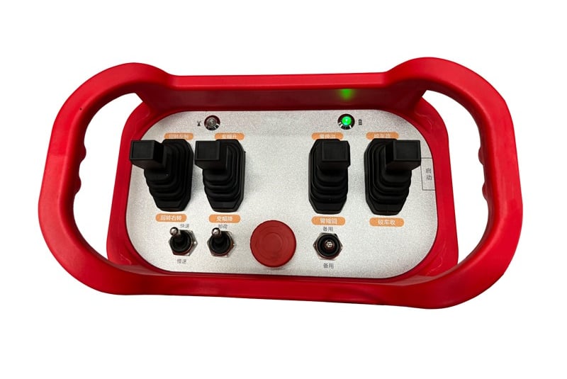 Loader crane Wireless Remote Control in red and black color scheme, equipped with four buttons.