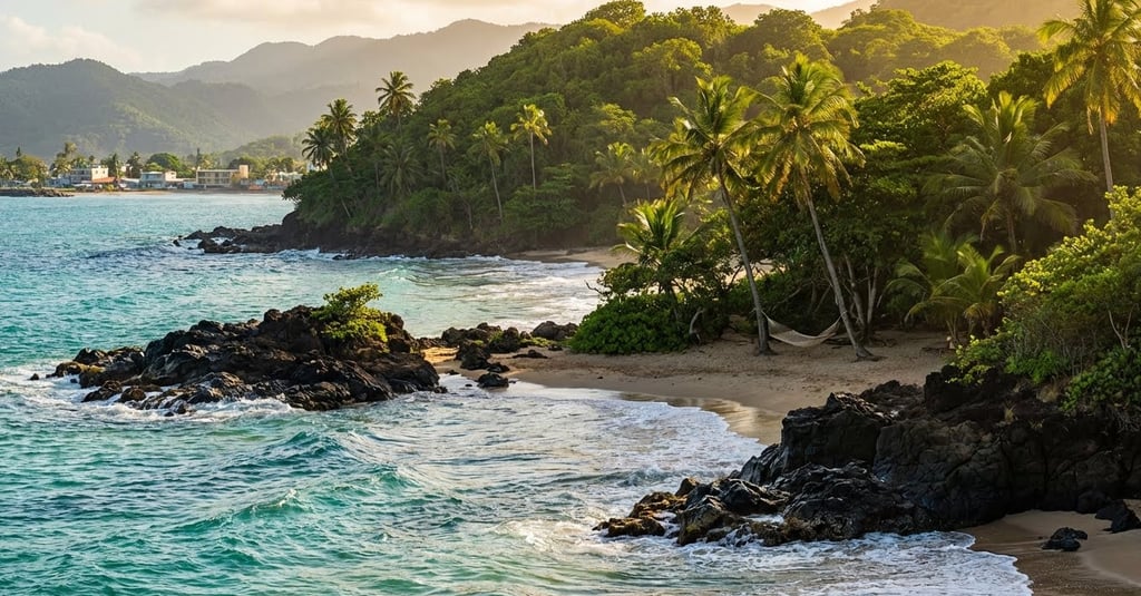 a beach with a view of a mountain range in puerto rico