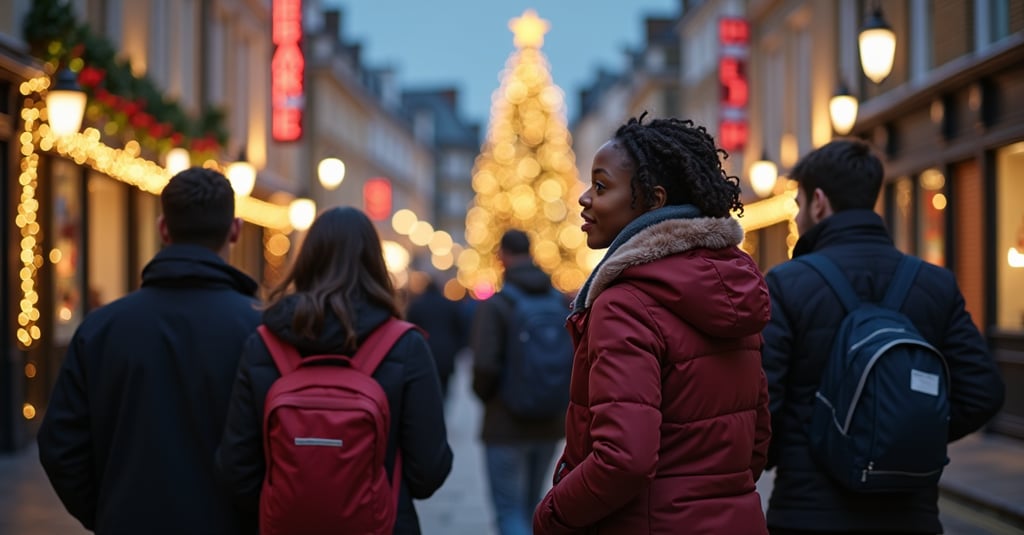 a group of people walking down a street enjoying Twixmas walking tour