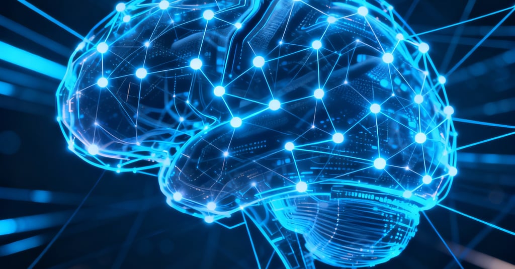 Cérebro digital abstrato com conexões de rede neural.