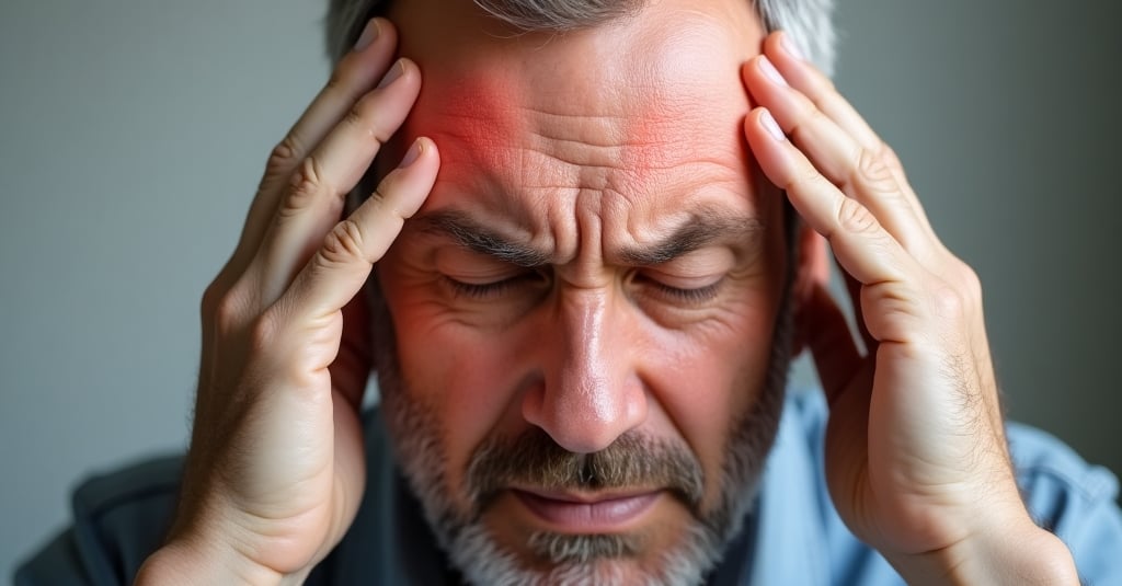a man with a beard and a beard, holding his hands to his head in pain