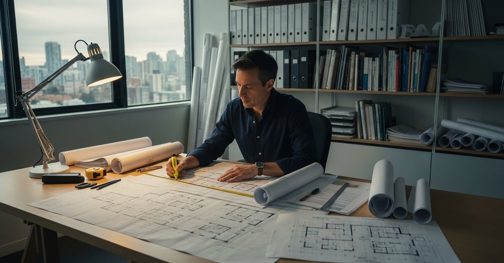 Architect reviewing as-built permit drawings for Vancouver renovation approval