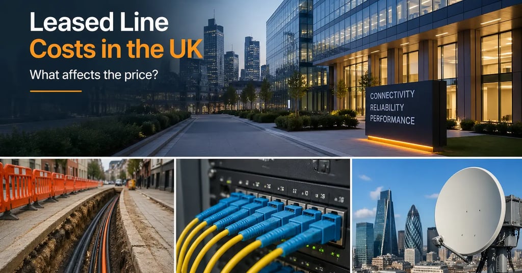 Business fibre leased line infrastructure and connectivity setup in a UK office environment