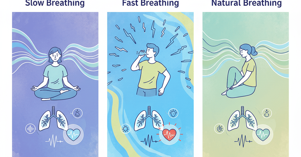 3 изображения — медленное дыхание, быстрое дыхание и естественное дыхание. На каждом изображении — ф