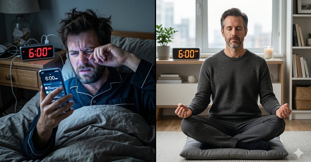 man on left with phone man on right sitting down