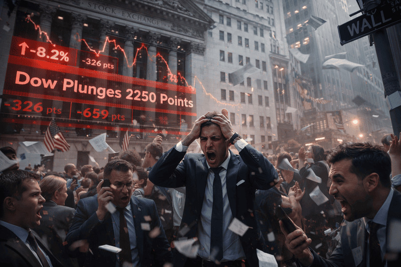 Frustrierte Börsenhändler an der Wall Street, während ein digitaler Ticker