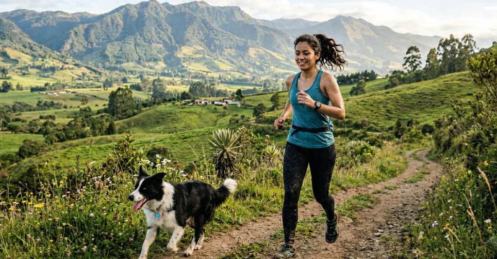Border collie tradicional trotando con su humana