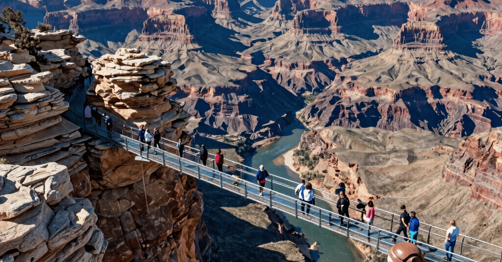 Grand Canyon West Skywalk aerial glass bridge view