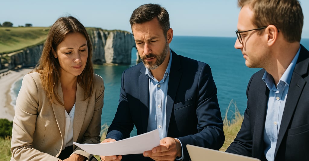 Accompagnement à la création d’entreprise en Normandie, trois professionnels échangent sur un projet