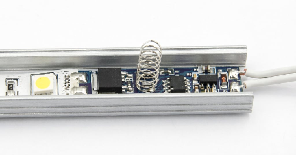 Sensor táctil para perfil: muelle conductor para control a través del difusor.