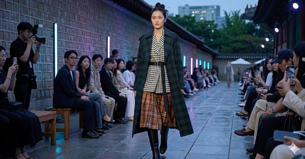 tendência moda coreana asiática xadrez 2026