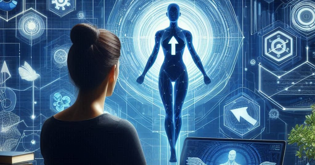image of a person looking a blueprint of themselves in their ideal state