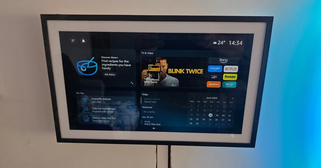 Echo Show 15 smart display installation with cables chased into wall in Grays
