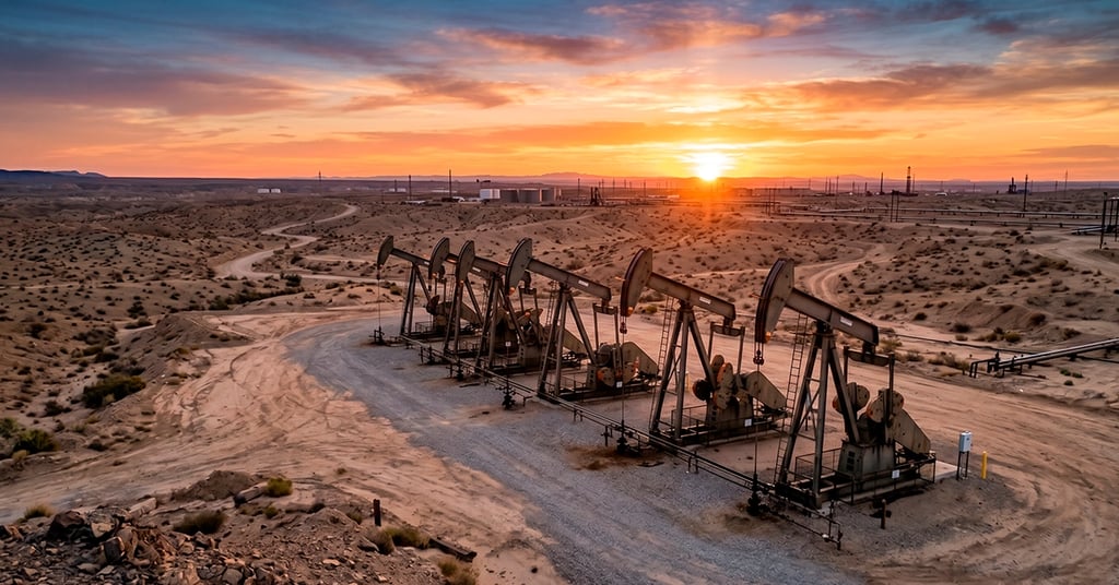 Bombas petroleras en yacimiento al amanecer, ilustran presión de Irak en la OPEP.