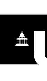 University College London minimalist black and white graphic with a building icon