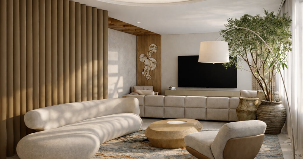 Projeto residencial de sala de estar no Leblon com interiores sofisticados da Teliá Arquitetura