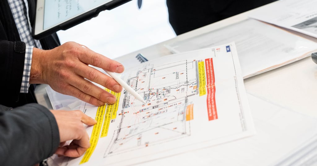 Dwie osoby konsultują projekt i nanoszą zamiany długopisem