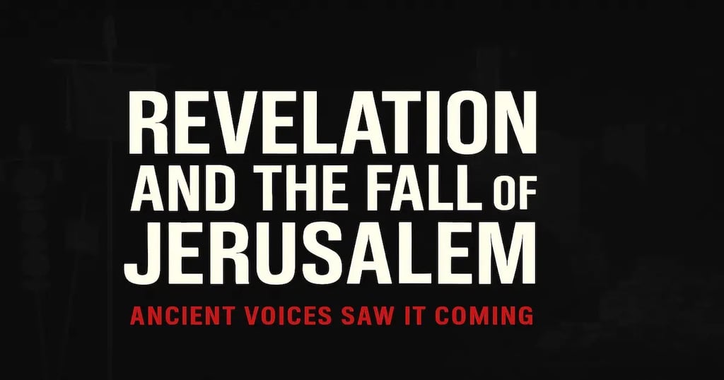  Bold text on black background reads Revelation and the Fall of Jerusalem, with subtitle Ancient Voices Saw It Coming
