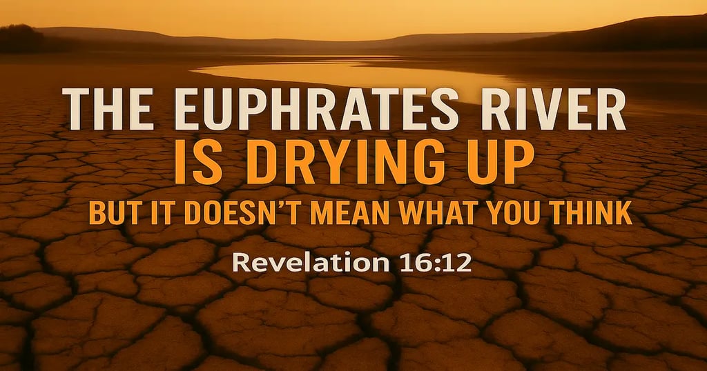 Dramatic photo of the Euphrates River dried up, tied to Revelation 16:12 prophecy fulfilled in AD 70, not modern End Times.