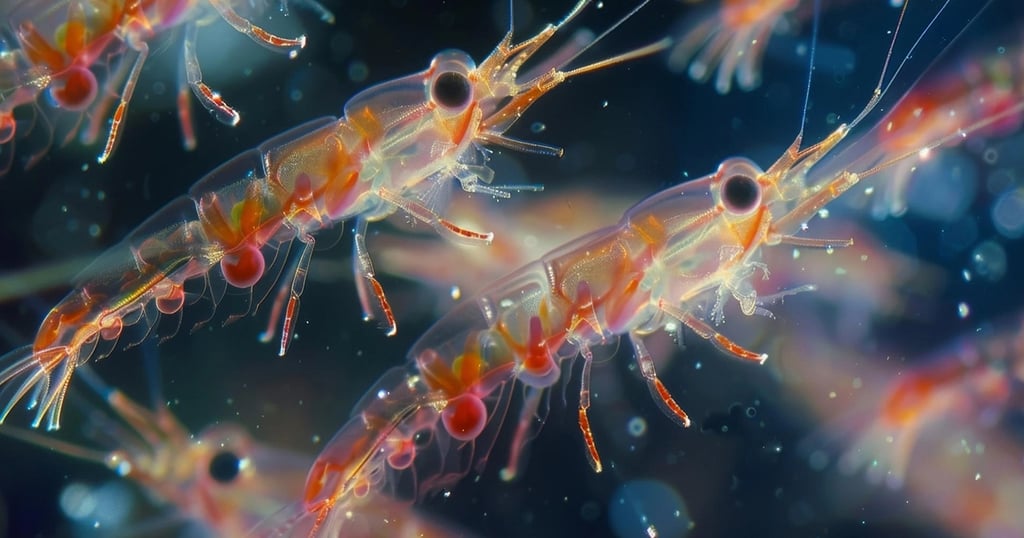 Representación del krill. crustáceo cuyo aceite tiene alto contenido de omega 3