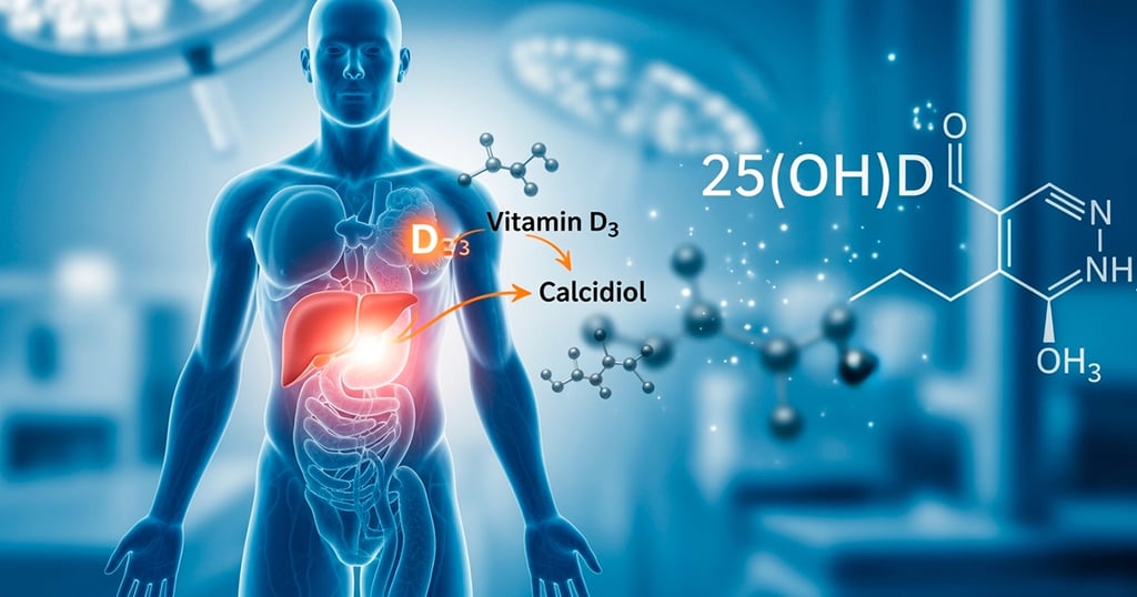 La vitamina D se metaboliza en el hígado, allí la vitamina D se convierte en calcidiol