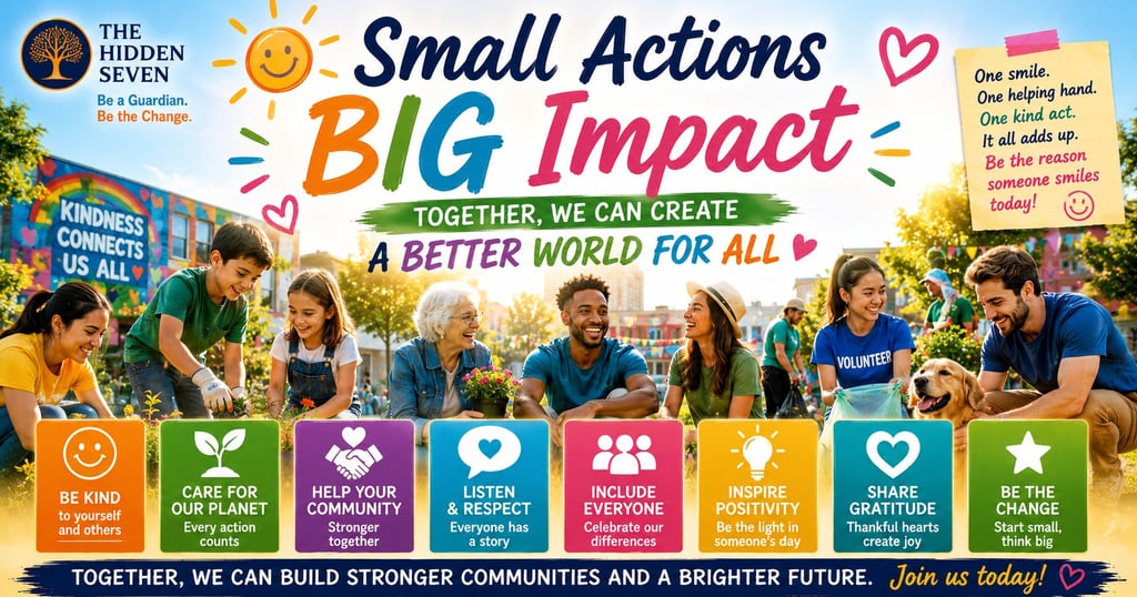 Diverse community volunteers gardening together for Small Actions Big Impact social responsibility campaign.