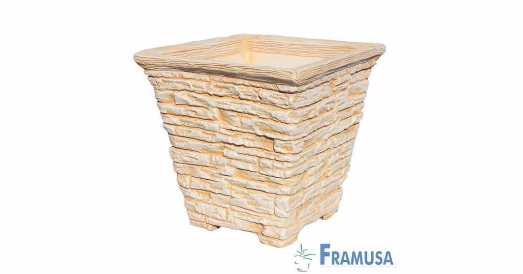 pot carré évasé effet pierre