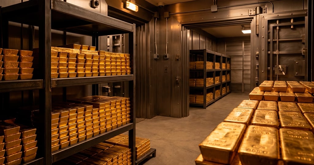 Bóveda con lingotes de oro que simbolizan reserva de valor y estrategia ante incertidumbre