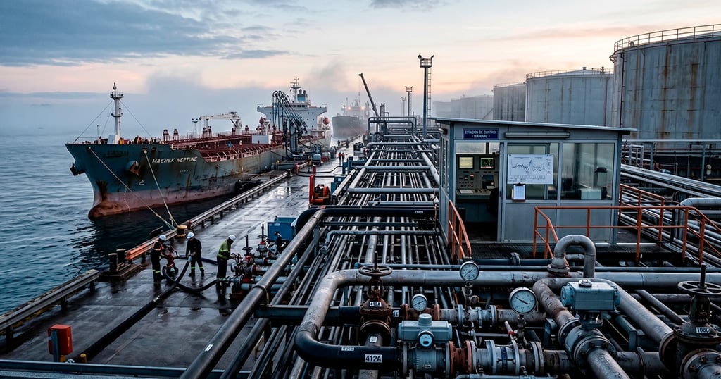 Mercado del petróleo y logística energética con oferta y demanda en equilibrio