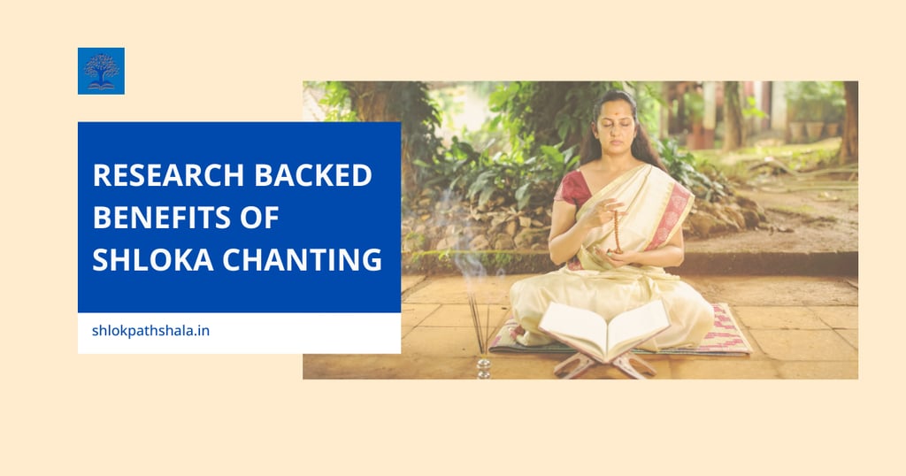 hindu woman praying in lotus position sitting under a tree with open vedic book