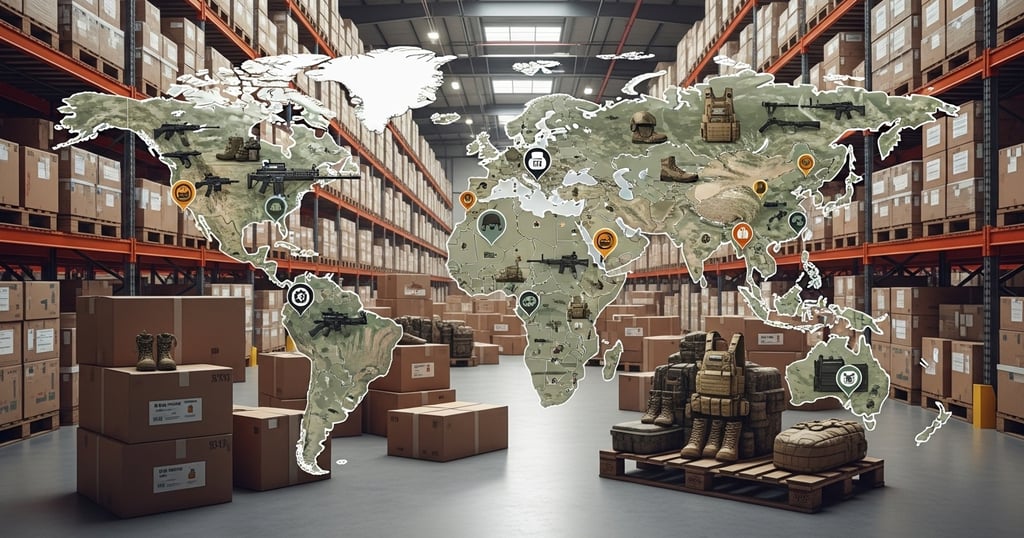 Zestlet global export map showing tactical gear deliveries to NATO countries, police departments, and private security sector
