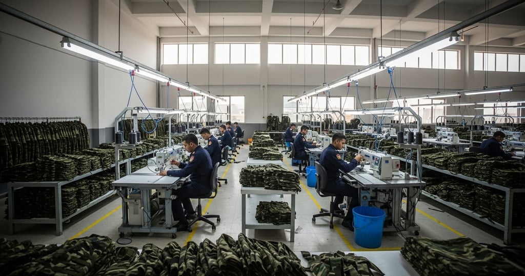 Zestlet tactical uniform manufacturing facility in Sialkot with ISO-certified production lines and skilled workers.