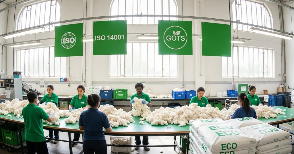 Zestlet sustainable manufacturing practices including organic cotton sourcing, ISO 14001 waste syste
