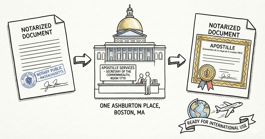 does apostille require notarization Massachusetts apostille office