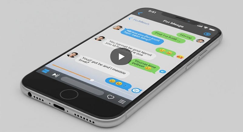 Smartphone displaying simulated text message video.