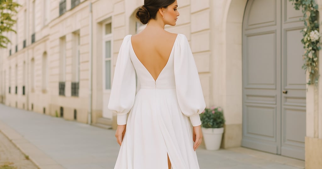mariée de dos devant batiment