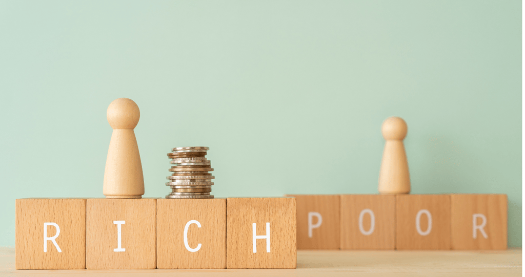 a stack of coins and a stack of coins with the word rich