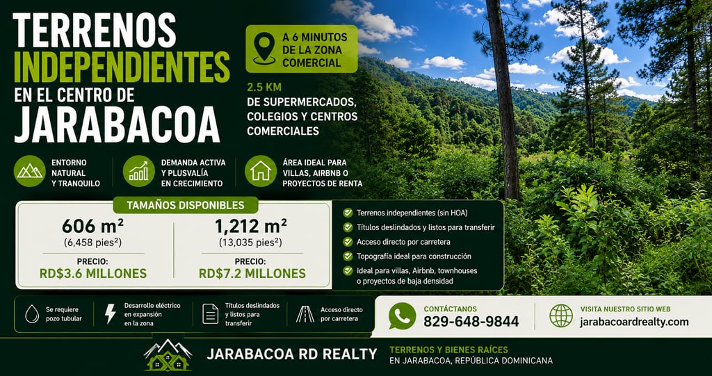 Solares independientes en Jarabacoa desde RD$3.6 Millones, ubicados a solo 6 minutos del centro