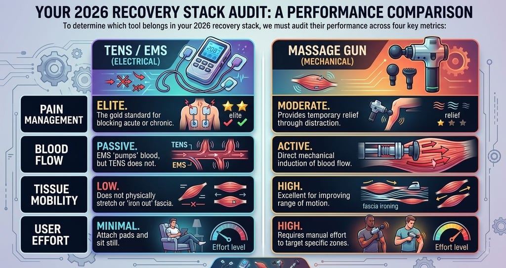 Comparison infographics between TENS and Massage Guns