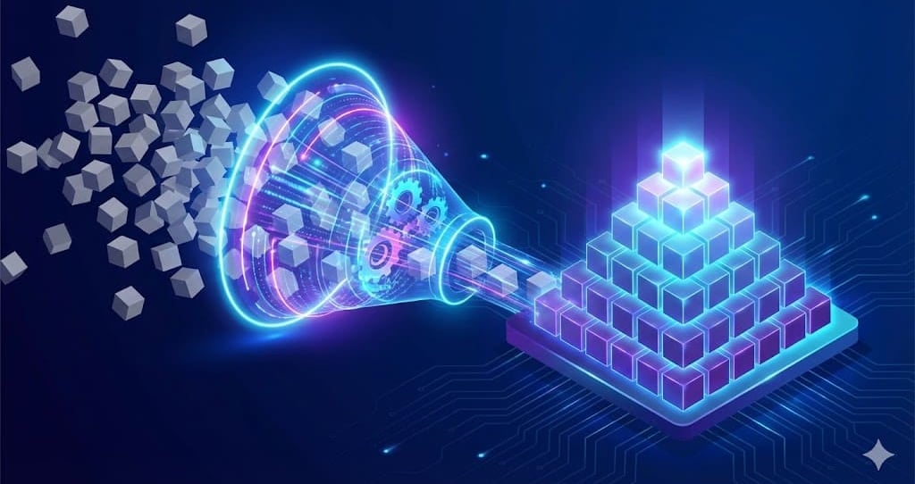 Minh họa cơ chế sàng lọc và xếp hạng dữ liệu của hệ thống tìm kiếm.