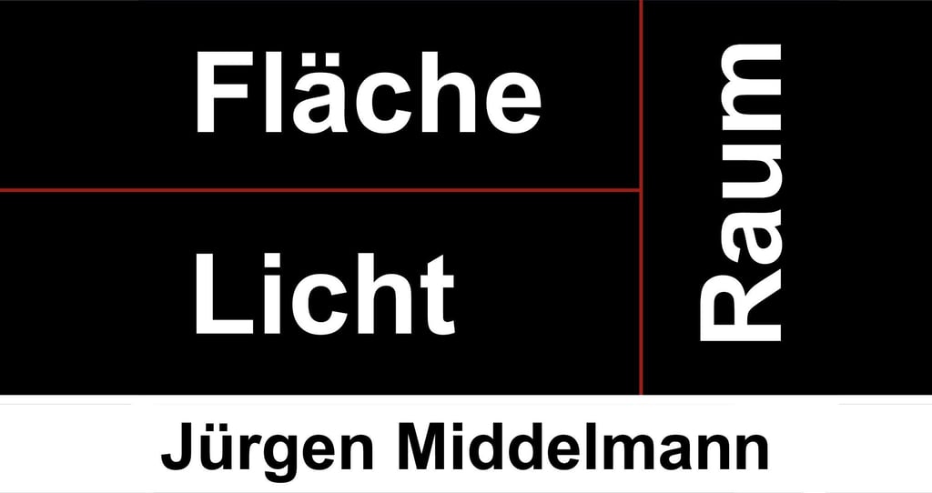Graphic logo featuring the German words Fläche, Licht, and Raum by artist Jürgen Middelmann.