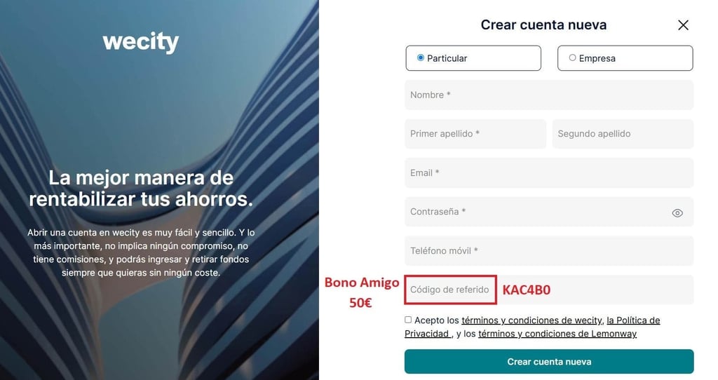Registro wecity con promoción bono amigo 