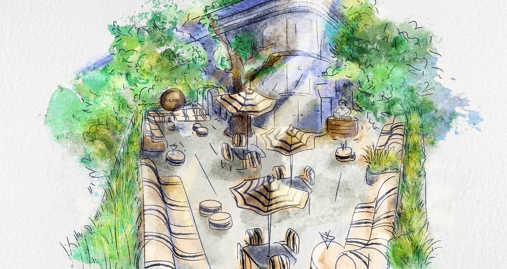 Ilustración en acuarela de Terraza Nobu London