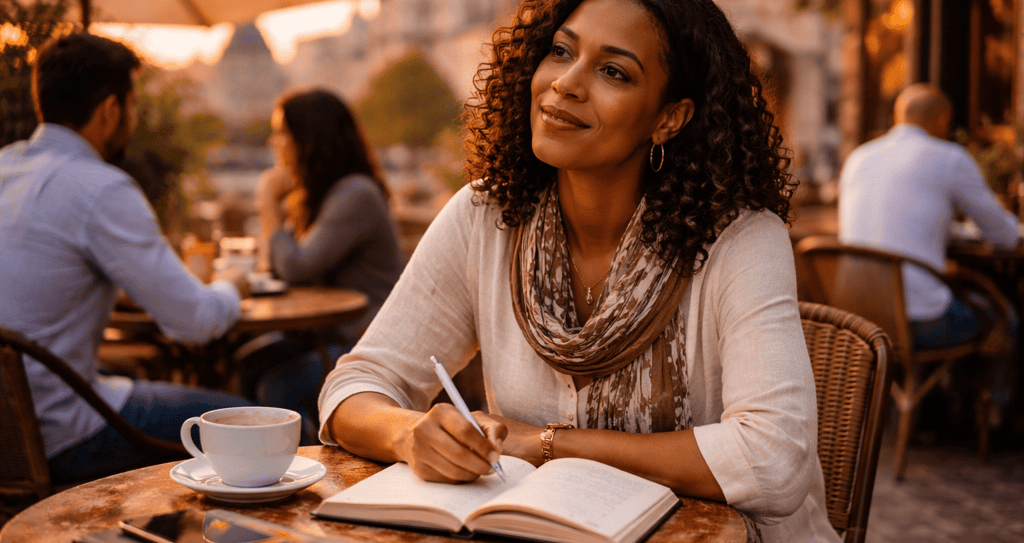 Cafe reflections at sunset-Teaching abroad post hero image