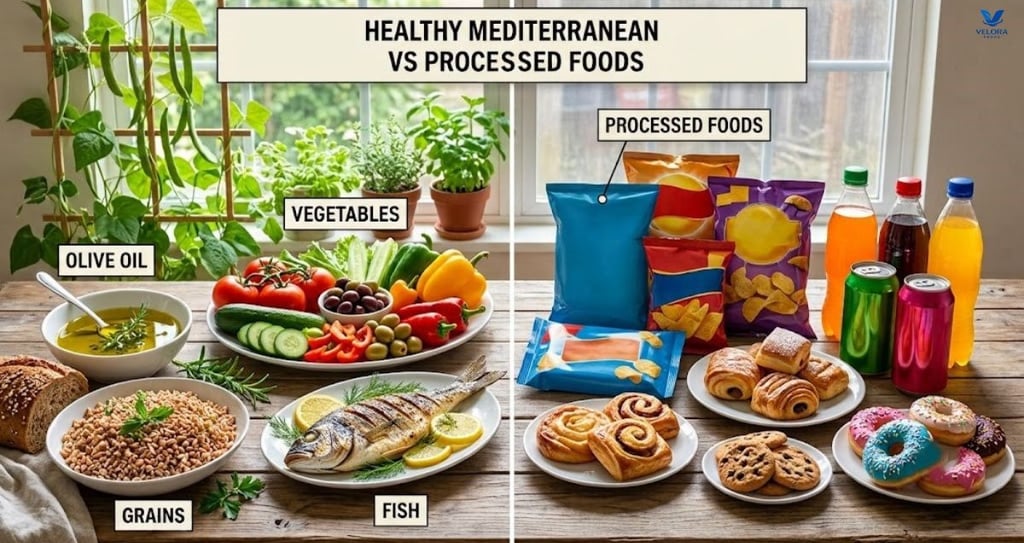 Comparison of the food items that can be part of the Mediterranean diet with items that should be mo