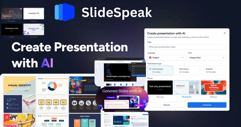 a group of different types of presentation slideshow using SlideSpeak AI